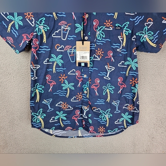Chubbies Shirt Mens Sz S The One Man Wolf Pack Neon Look Flamingo and Palm Trees - Picture 3 of 12